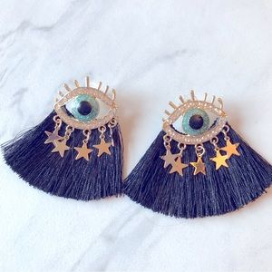 Black Third Eye Tassel Earrings